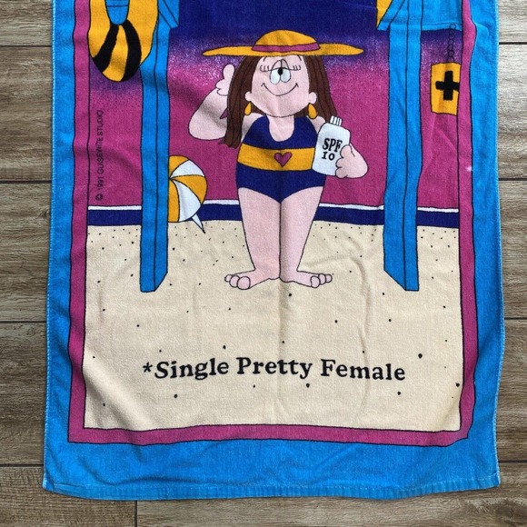 Vintage Cathy Guisewite Beach Towel 80s 90s Single Pretty Female - Picture 5 of 11